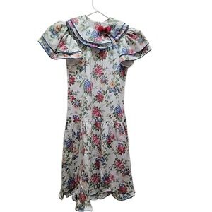 Vtg Sarah Kent 80's Floral Garden Party Cottagecore Dress Girls 8 Blue Collared‎